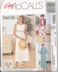 3564 EZ SLVLSS EMPIRE EMBRDR OR NOT DRESS,JACKET PATTERN 8-14